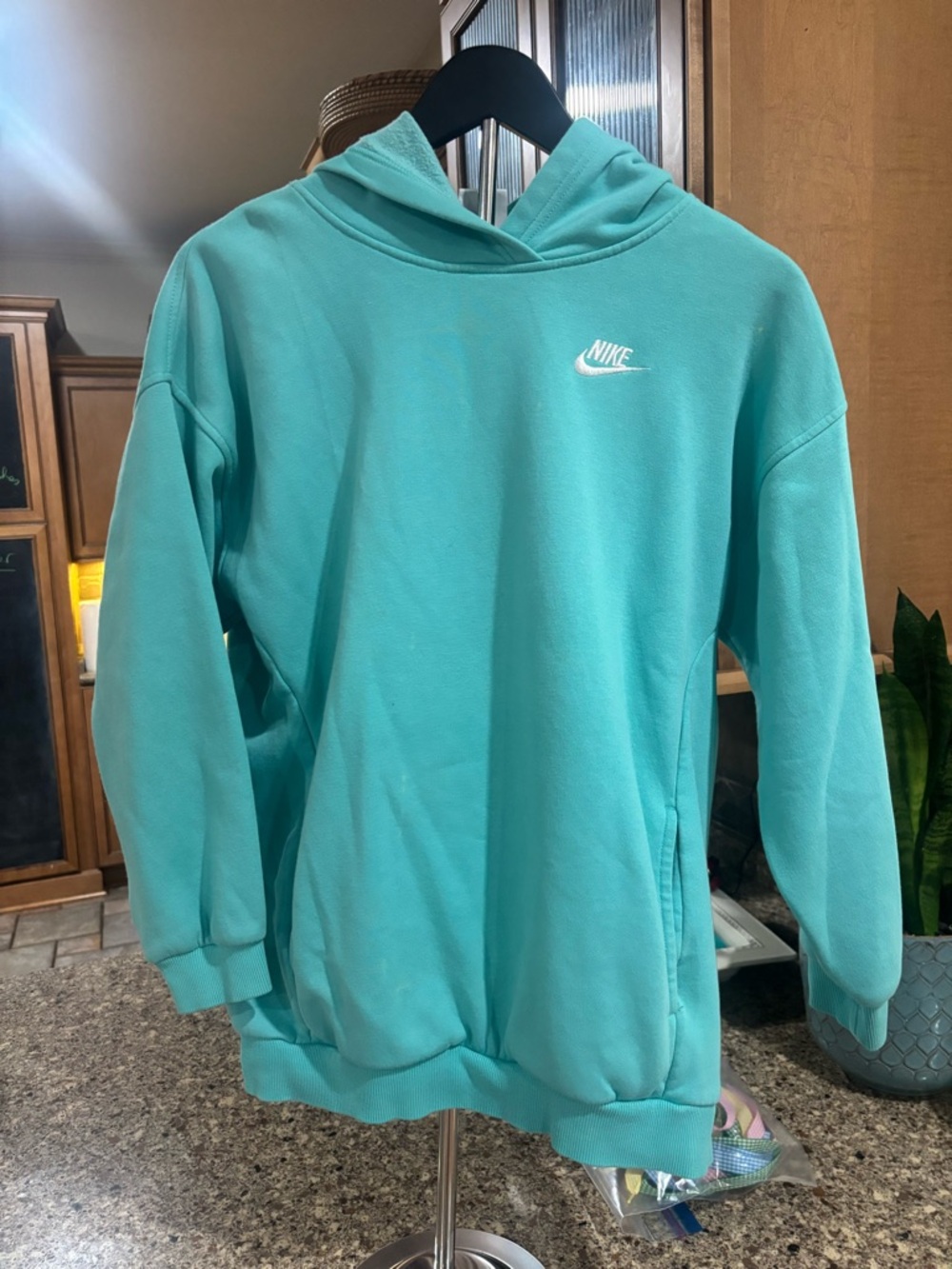 Nike Men’s Teal Crewneck Hoodie with White Swoosh